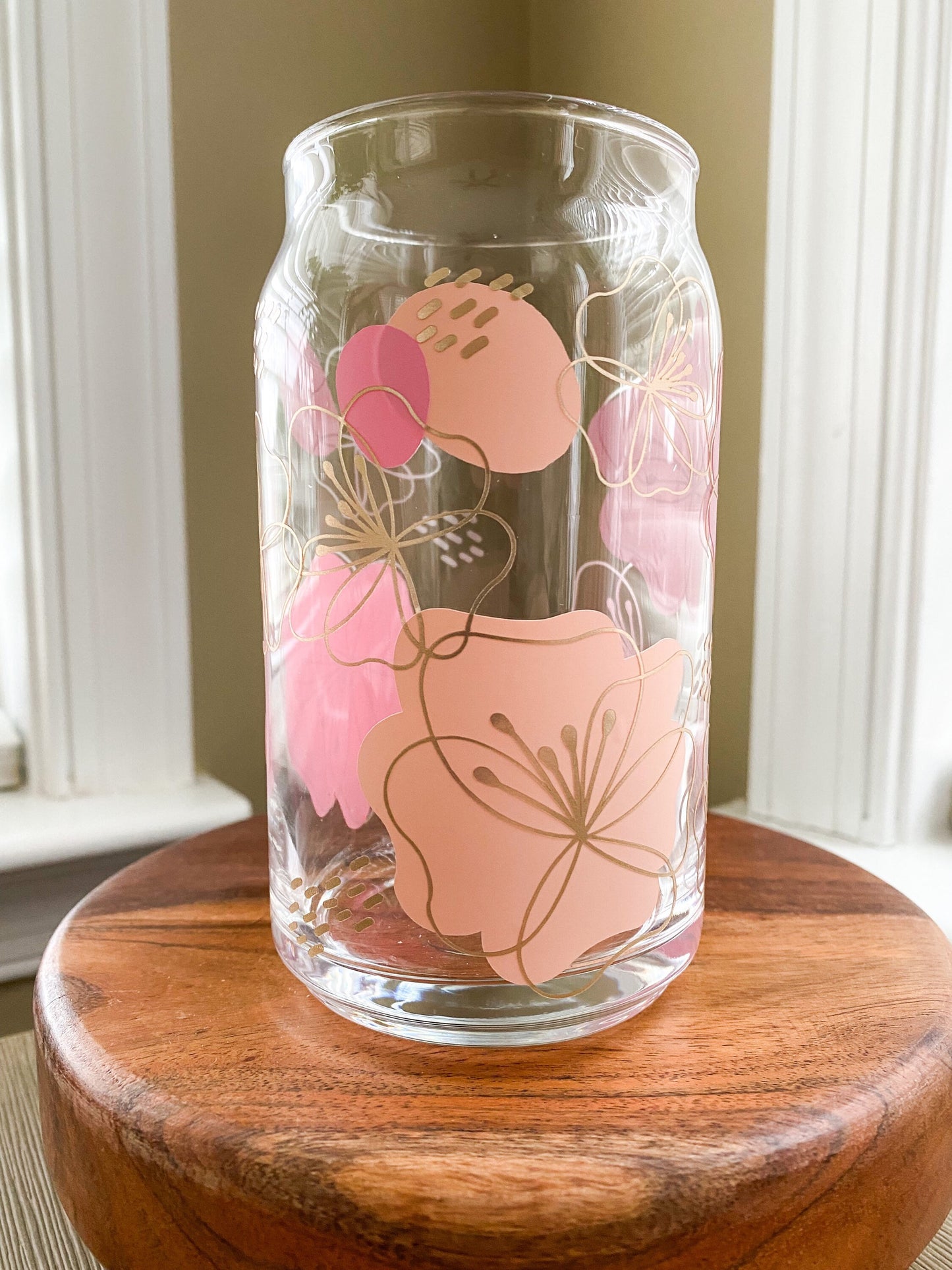Abstract Flowers Beer Can Glass, Flower Beer Can Glass, Floral Coffee Glass, Aesthetic Coffee Glass, Flower Iced Coffee Glass, Iced Coffee