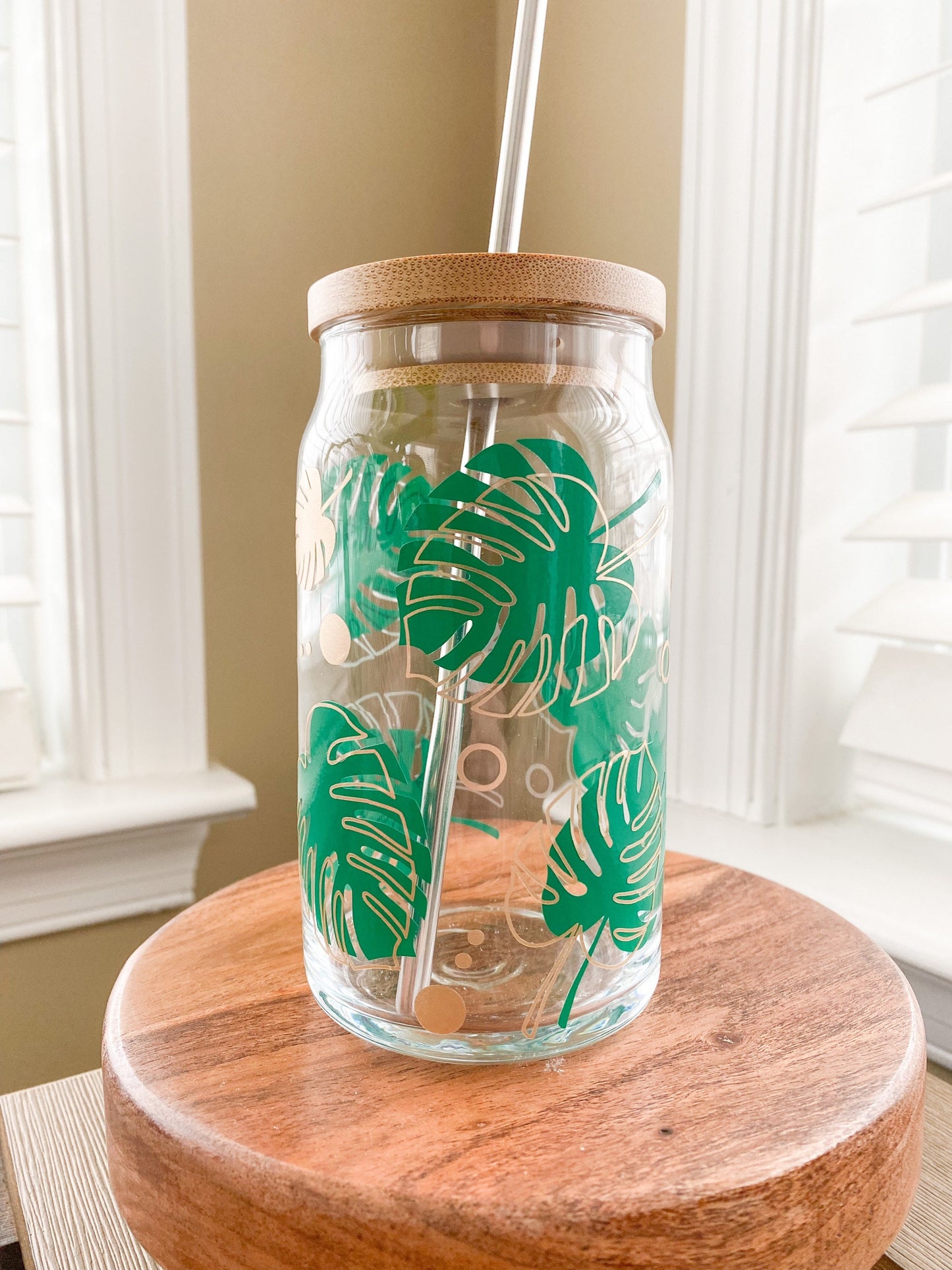 Tropical Leaves 16oz. or 20oz. Clear Beer Can Glass
