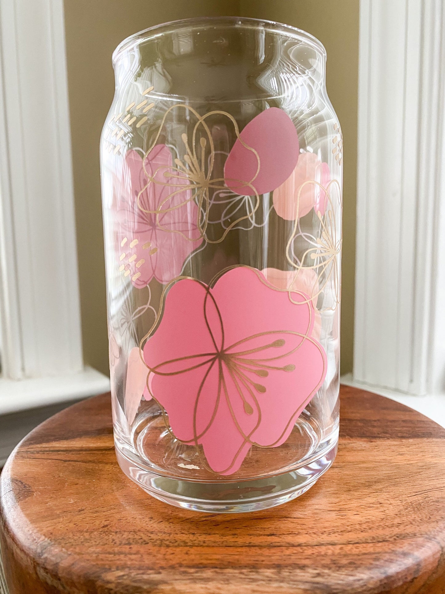 Abstract Flowers Beer Can Glass, Flower Beer Can Glass, Floral Coffee Glass, Aesthetic Coffee Glass, Flower Iced Coffee Glass, Iced Coffee