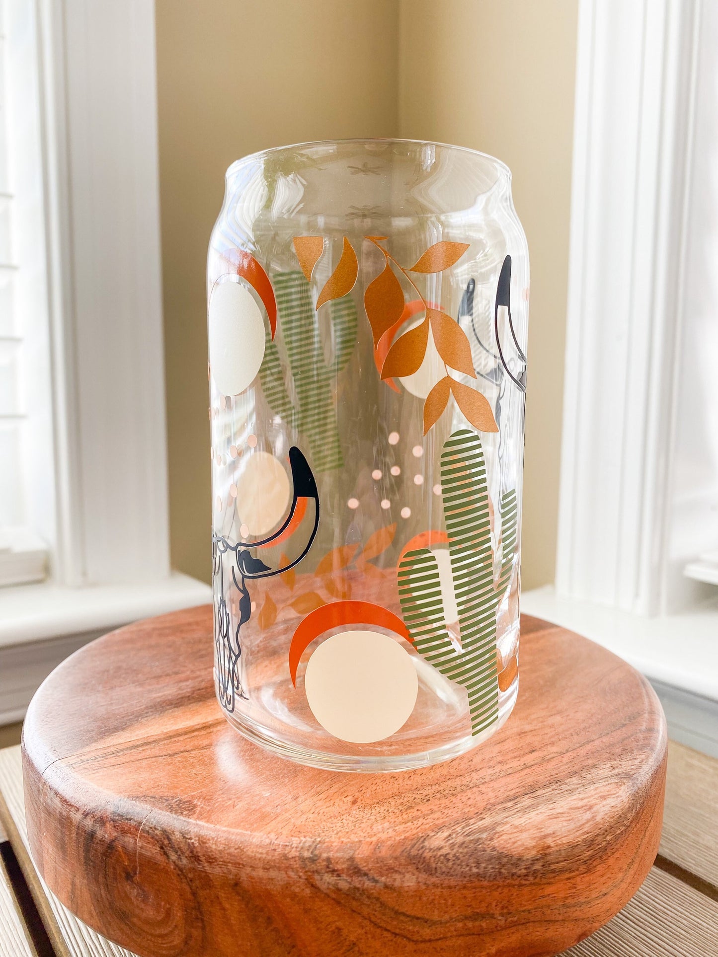 Western Desert Cactus Bull Skull 16 oz. or 20oz. Clear Beer Can Glass