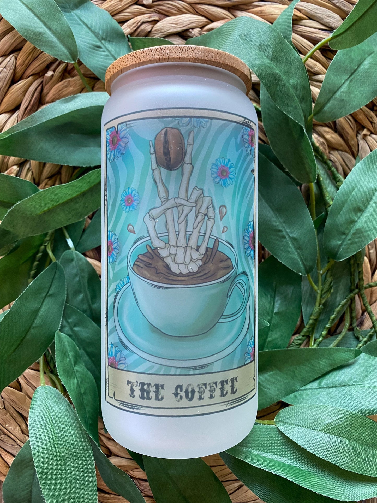Coffee Tarot Card 16 oz or 20 oz. Clear or Frosted Beer Can Glass