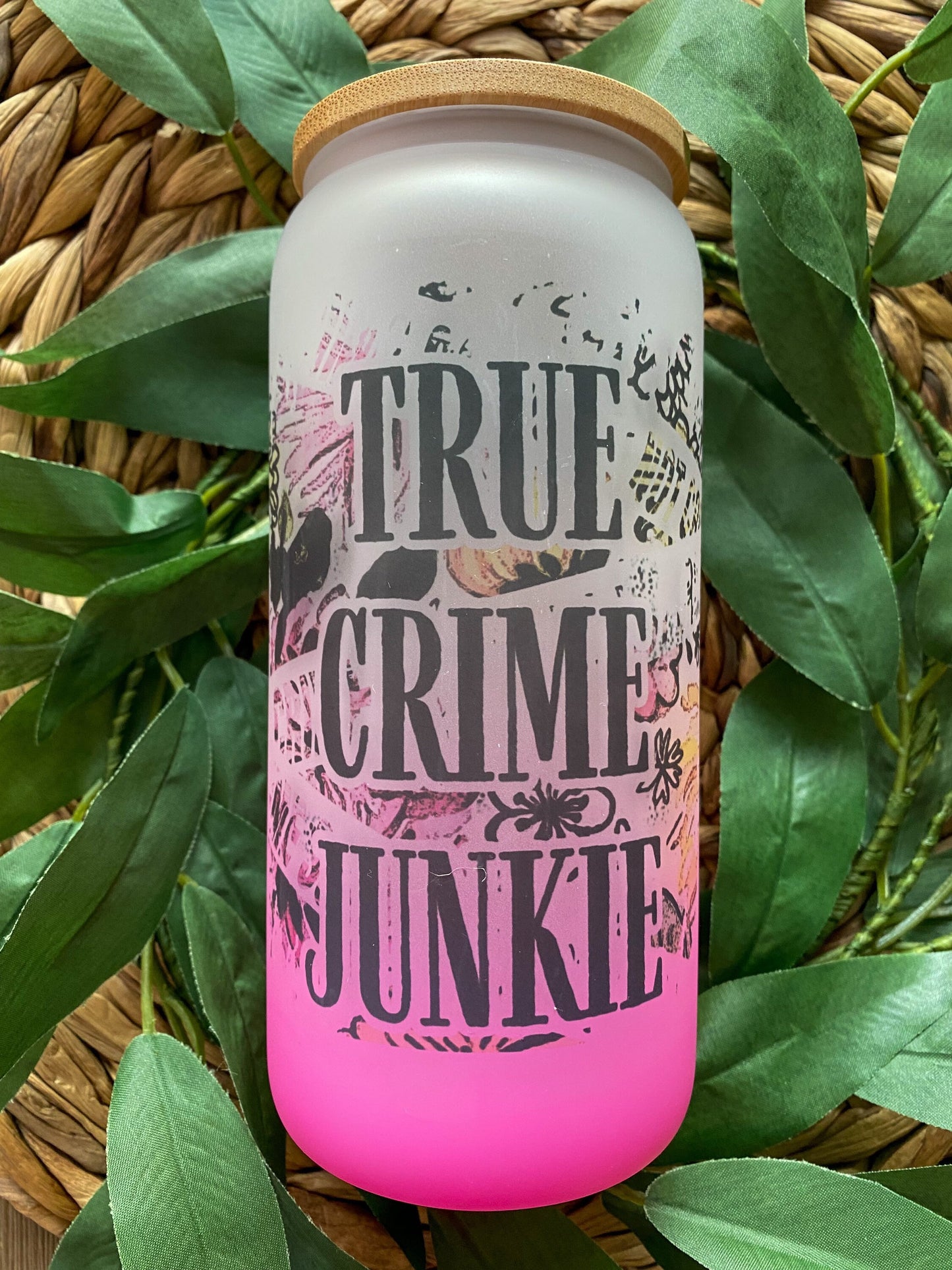 True Crime Junkie 16oz. or 20 oz. Clear or Frosted Beer Can Glass