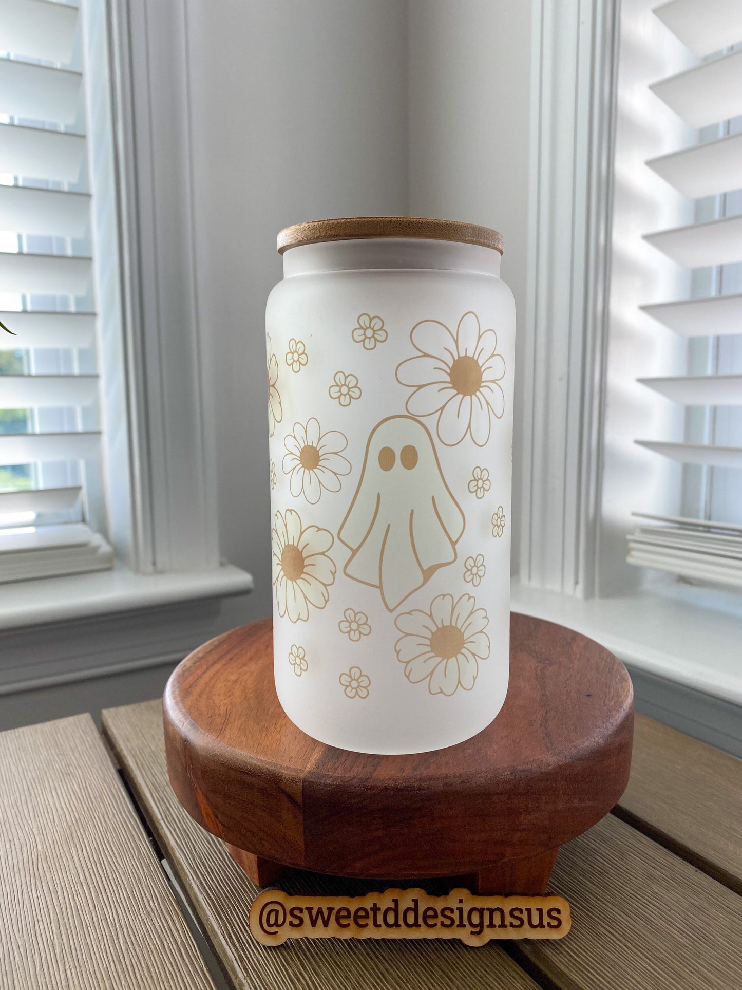 Boho Floral Ghost 16 oz. Frosted Beer Can Glass