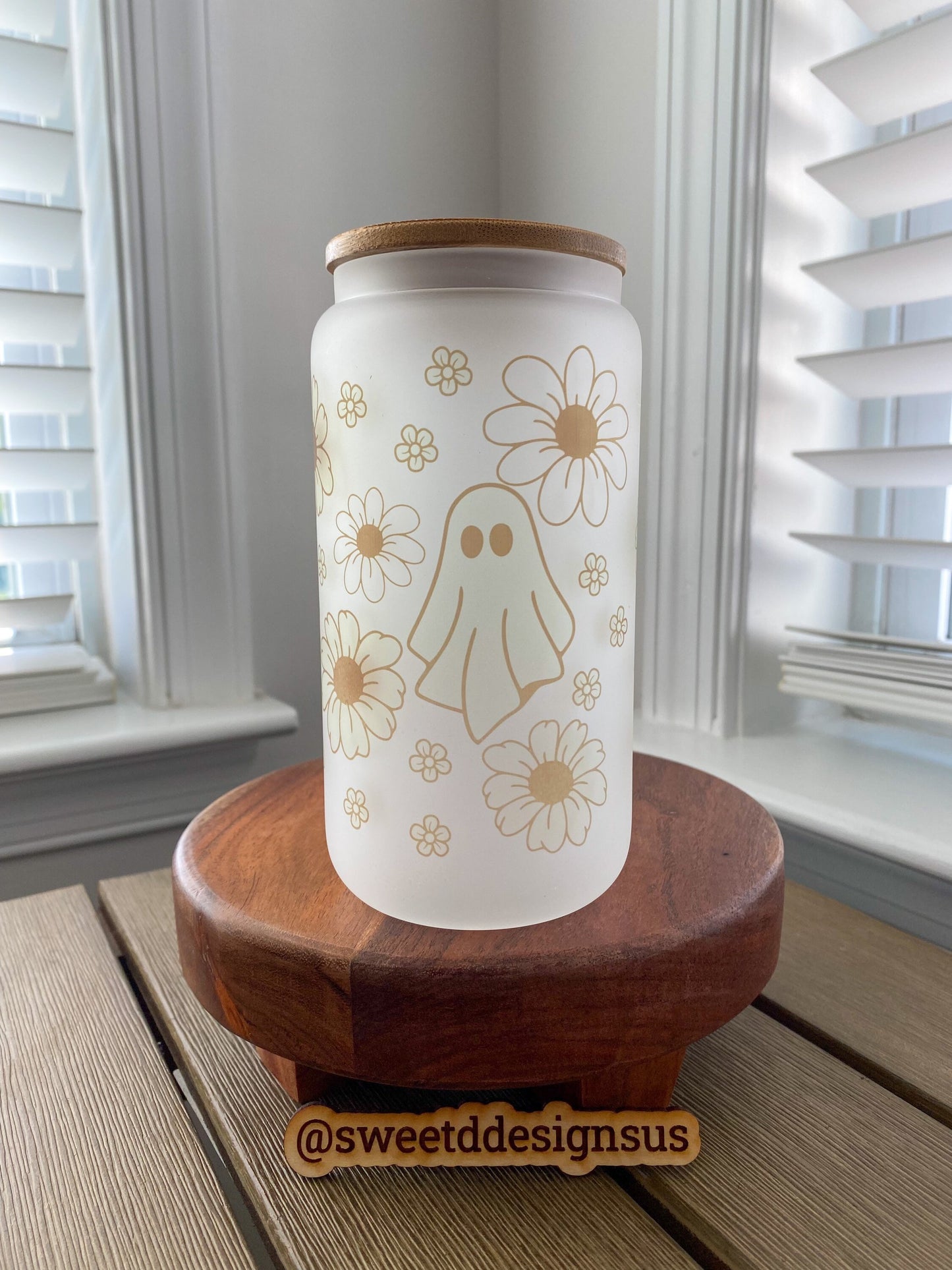 Boho Floral Ghost 16 oz. Frosted Beer Can Glass