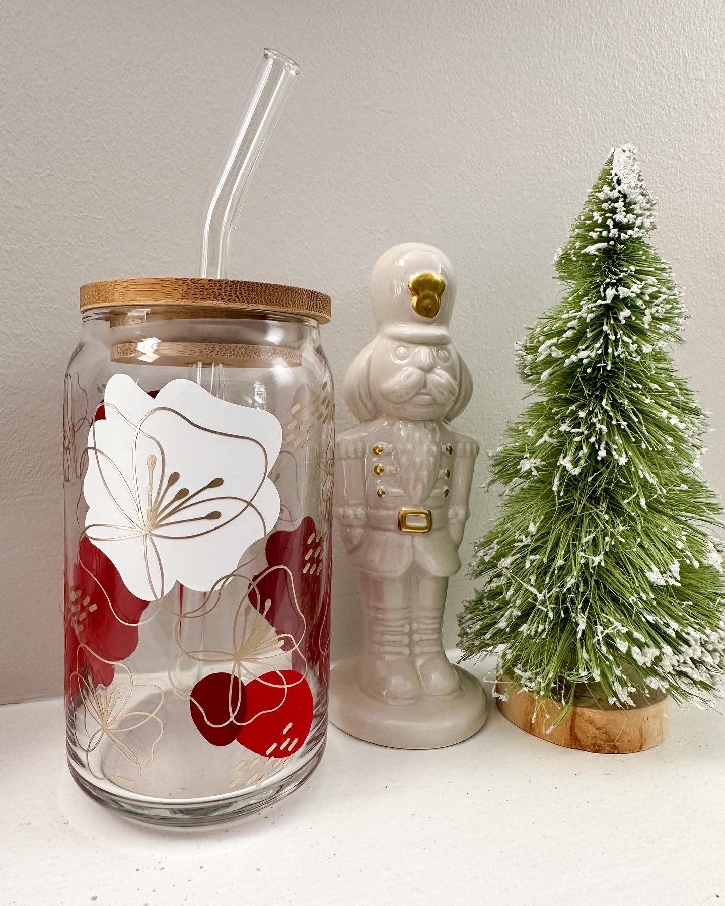 Abstract Flowers Beer Can Glass, Flower Beer Can Glass, Floral Coffee Glass, Aesthetic Coffee Glass, Flower Iced Coffee Glass, Iced Coffee