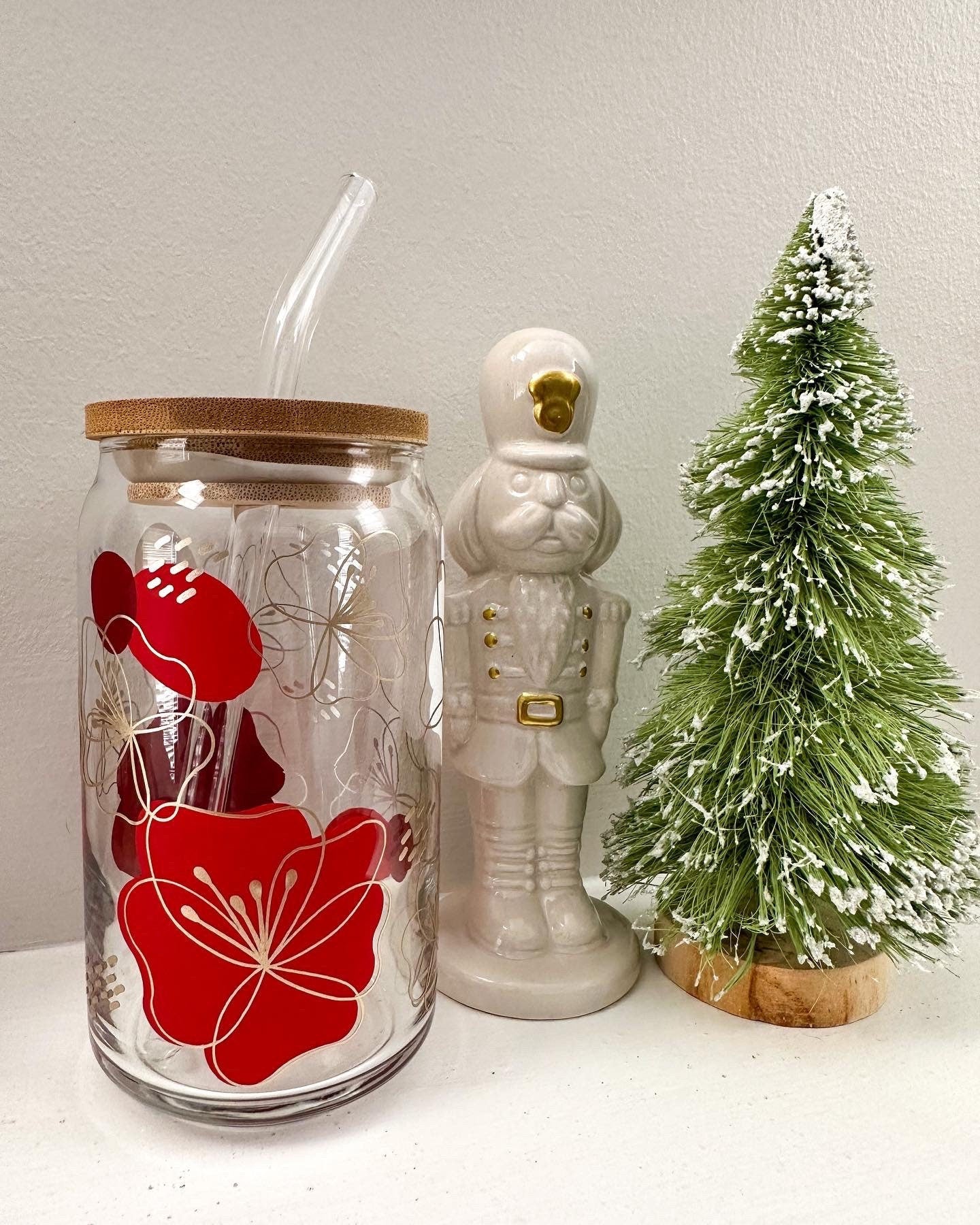 Abstract Flowers Beer Can Glass, Flower Beer Can Glass, Floral Coffee Glass, Aesthetic Coffee Glass, Flower Iced Coffee Glass, Iced Coffee