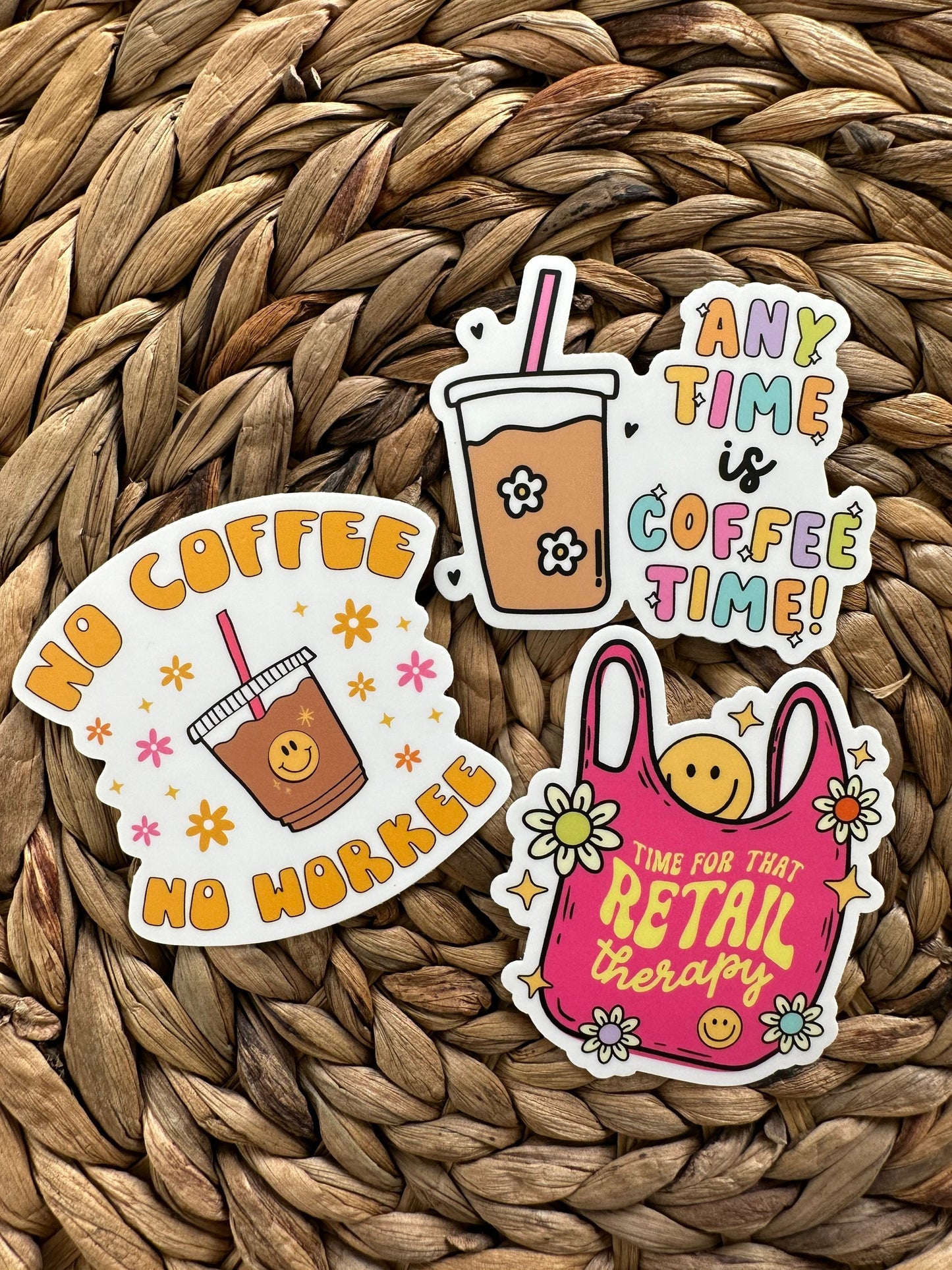 Any Time is Coffee Time Sticker, Coffee Sticker, Water Bottle Decal, Matte Sticker, Iced Coffee Stickers, Cold Cup Stickers