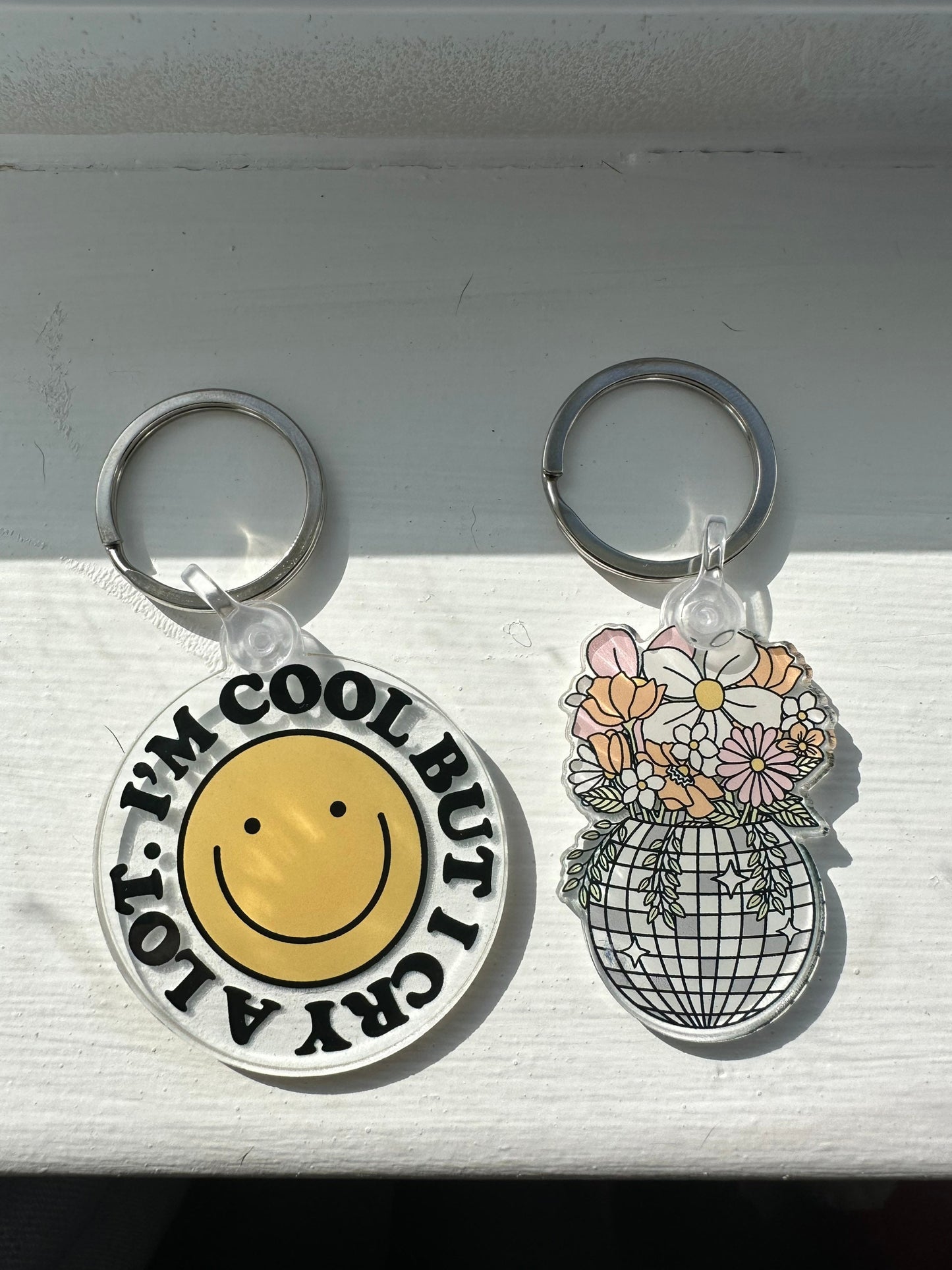 Disco Ball Flower Planter Acrylic Keychain, Groovy Keychain, Acrylic Keychain, Cute Keychain, Flower Keychain, Car Keychain