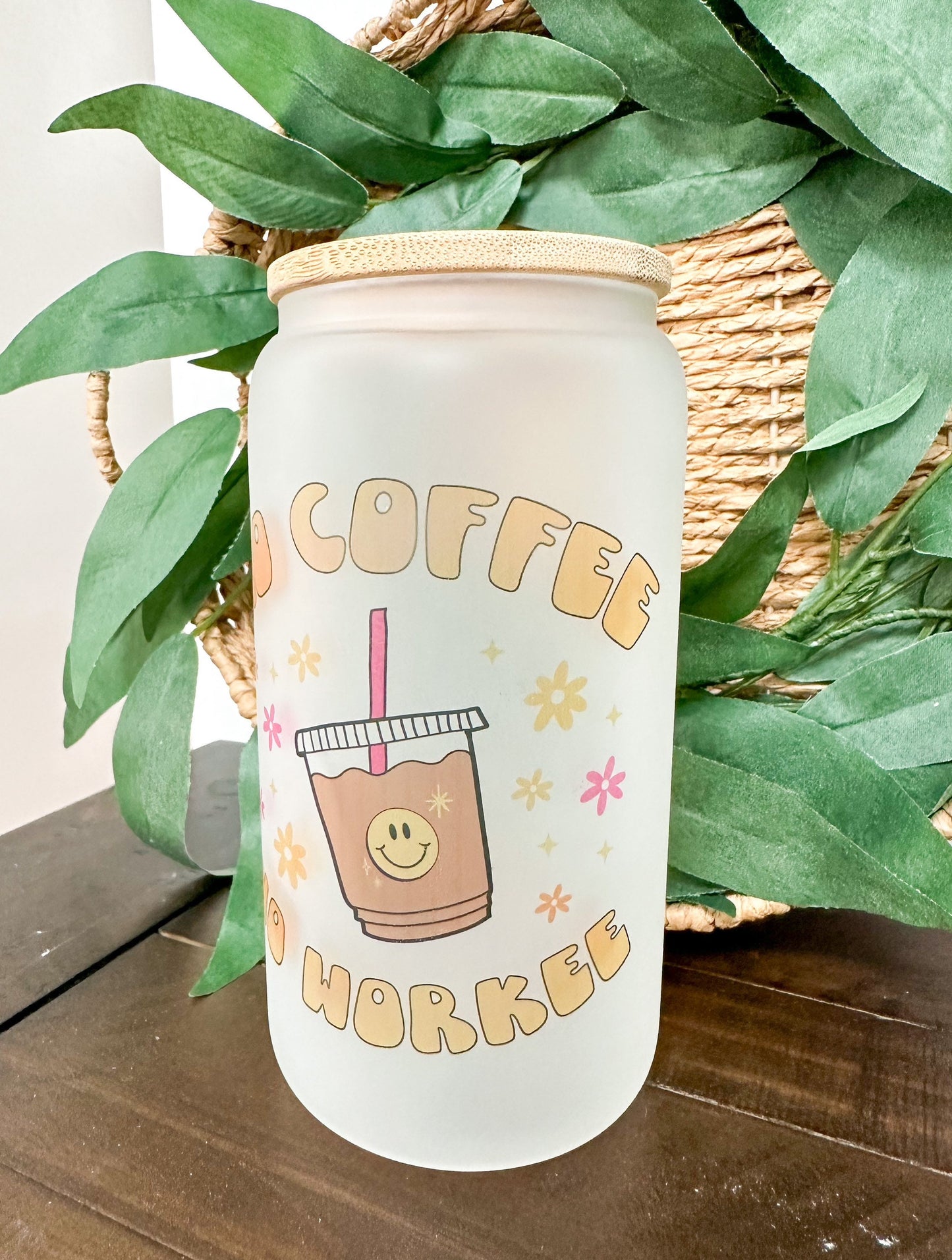 No Coffee No Workee Glass, Iced Coffee Glass, Iced Coffee Cup, Glass Coffee Cup, Gift Ideas for Women, Gifts for Her