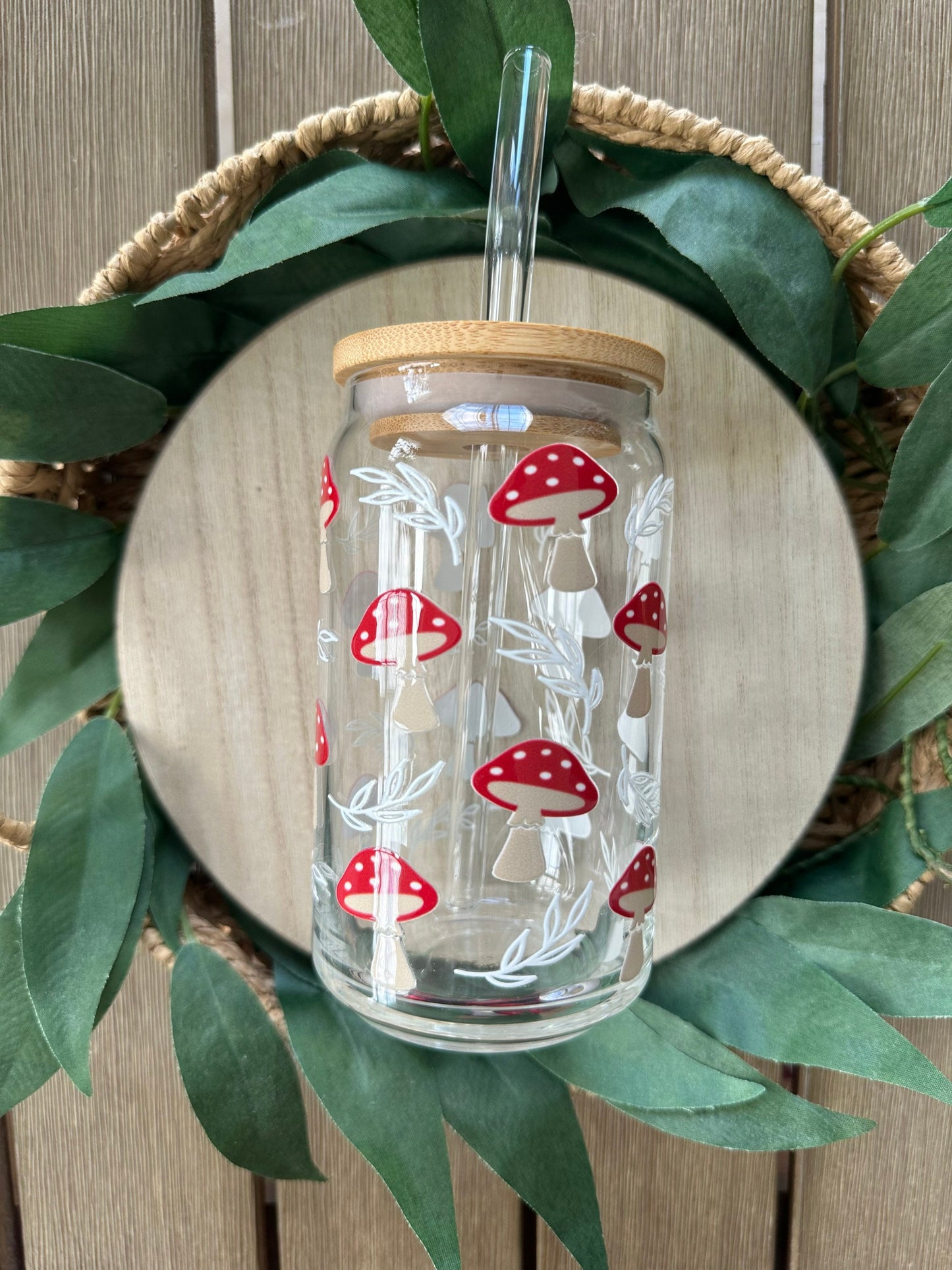 Mushroom Beer Can Glass, Mushroom Glass Cup, Mushroom Coffee Glass, Boho Iced Coffee Glass, Retro Iced Coffee Glass, Toadstool Glass Cup