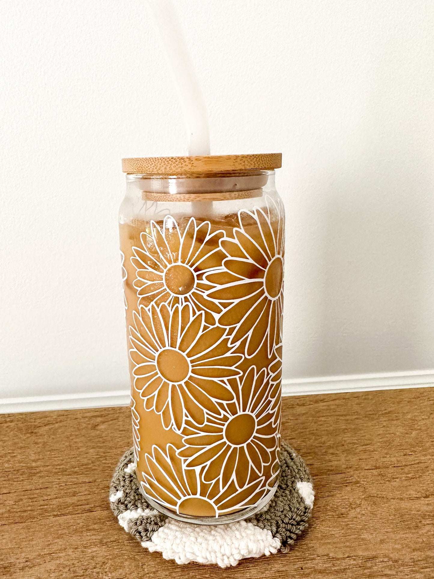 Daisy Glass Cup, Daisy Glass, Daisy Glass Tumbler, Daisy Glass Can, Daisy Glassware, Daisy Beer Can Glass