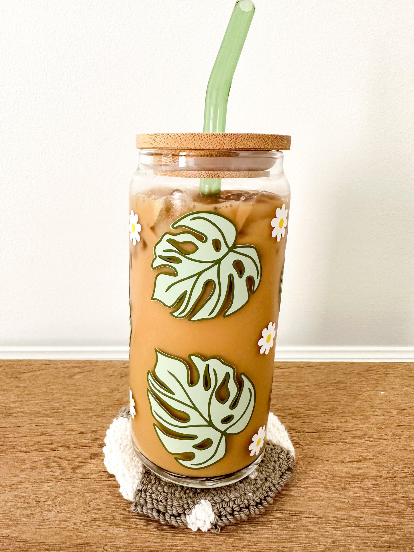 Monstera Glass, Monstera Glass Tumbler, Monstera Glass Cup, Monstera Coffee Glass, Boho Iced Coffee Glass, Plant Lover Iced Coffee Glass