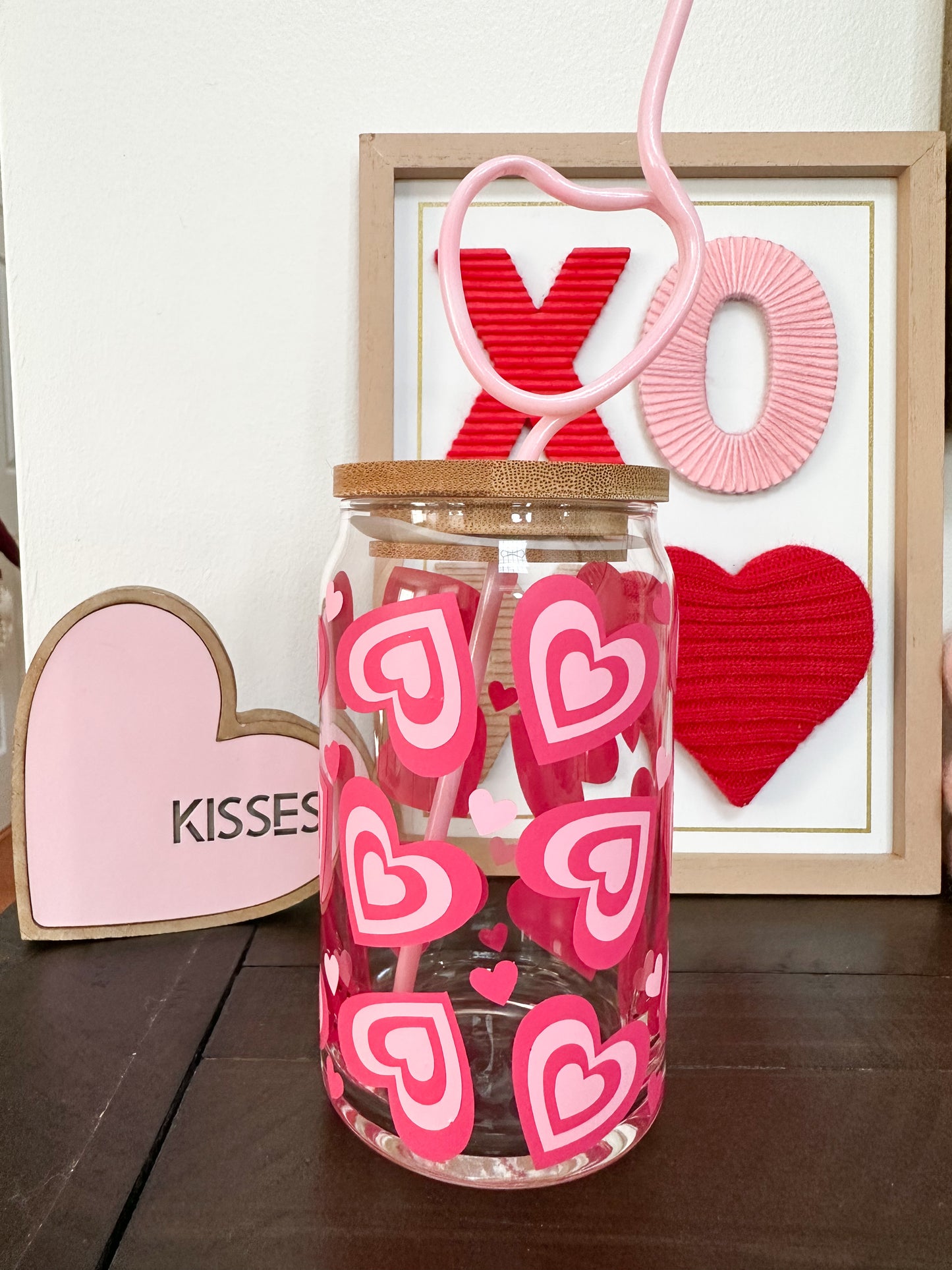 Hearts Beer Can Glass, Hearts Glass, Valentines Glass Cup, Iced Coffee Glass, Iced Coffee Cup, Valentine Cup, Hearts Cup, Valentines Gift