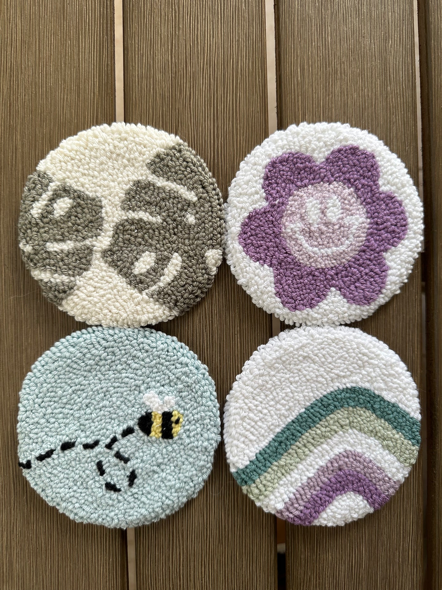 Happy Face Flower Coaster, Smile Face Flower Coaster, Happy Face Flower Mug Rug, Smile Face Flower Mug Rug