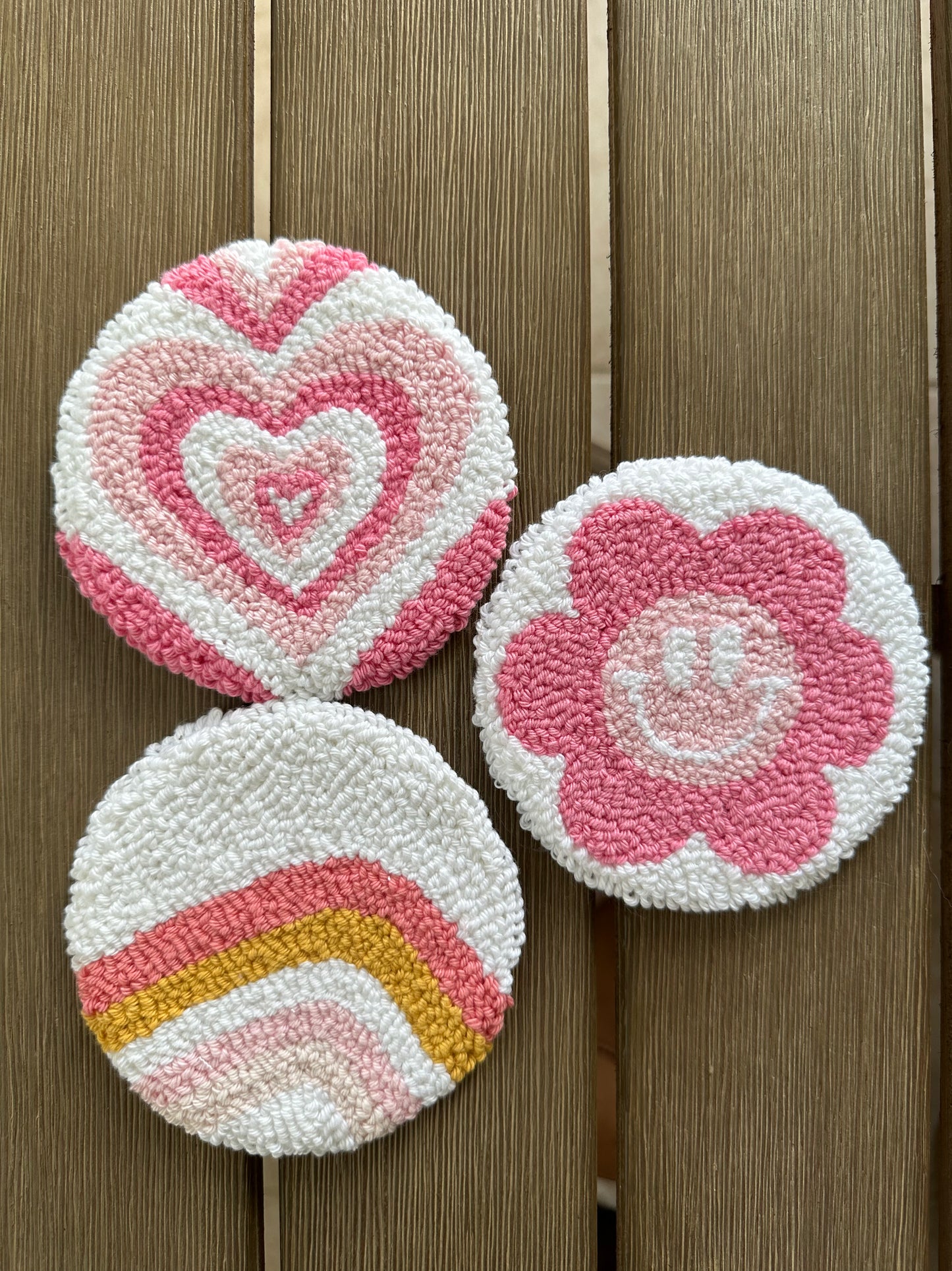 Happy Face Flower Coaster, Smile Face Flower Coaster, Happy Face Flower Mug Rug, Smile Face Flower Mug Rug