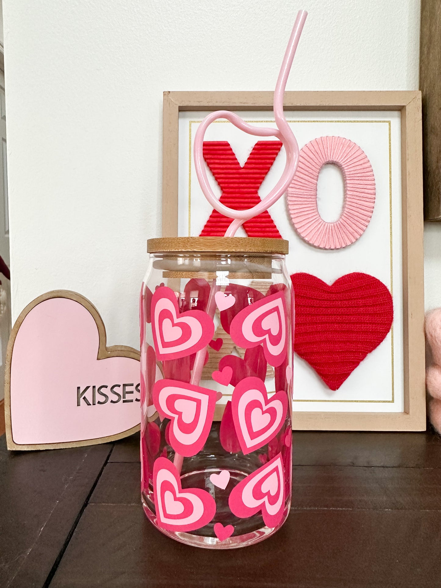 Hearts Beer Can Glass, Hearts Glass, Valentines Glass Cup, Iced Coffee Glass, Iced Coffee Cup, Valentine Cup, Hearts Cup, Valentines Gift