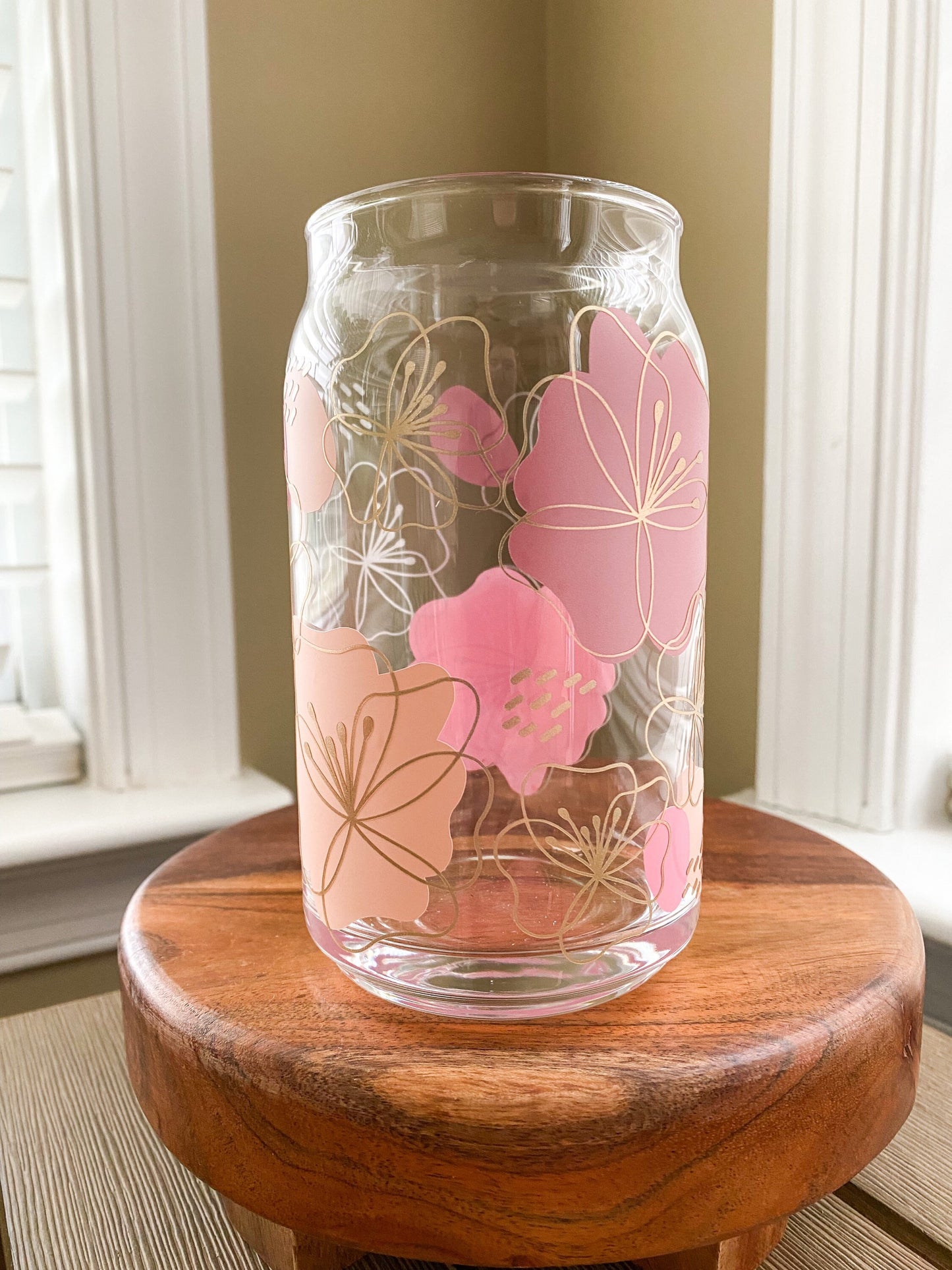 Abstract Flowers Beer Can Glass, Flower Beer Can Glass, Floral Coffee Glass, Aesthetic Coffee Glass, Flower Iced Coffee Glass, Iced Coffee