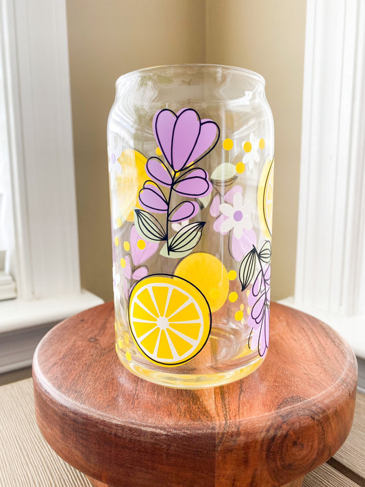 Lemons and Lavender 16 oz. or 20 oz. Clear Beer Can Glass