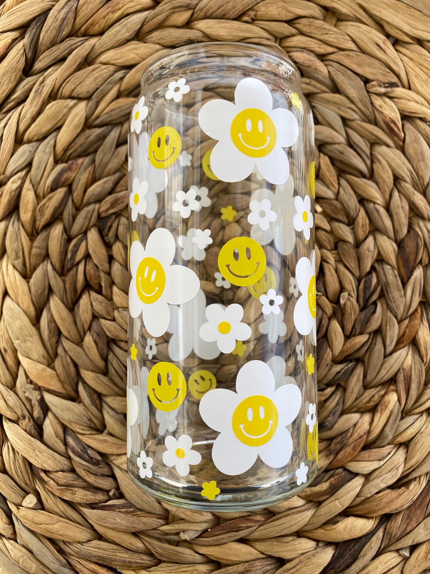 Happy Flower 16 oz or 20 oz Clear Beer Can Glass