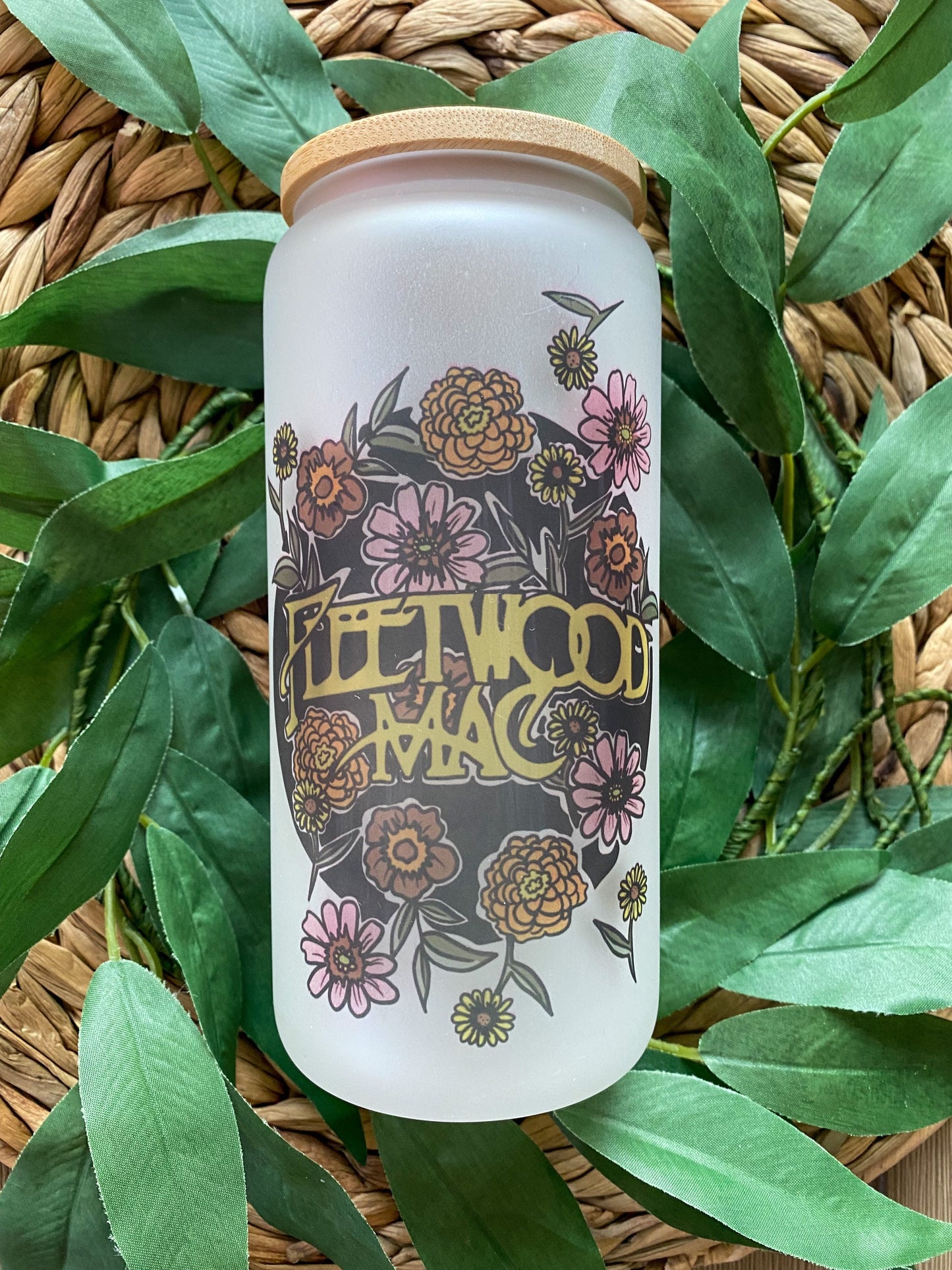 Fleetwood Mac Floral 16oz or 20 oz. Clear or Frosted Beer Can Glass