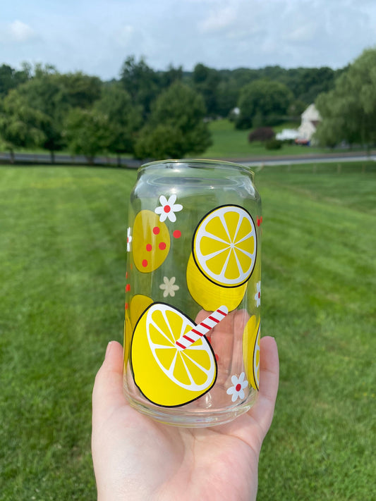 Lemons and Peppermint 16 oz. or 20 oz. Clear Beer Can Glass
