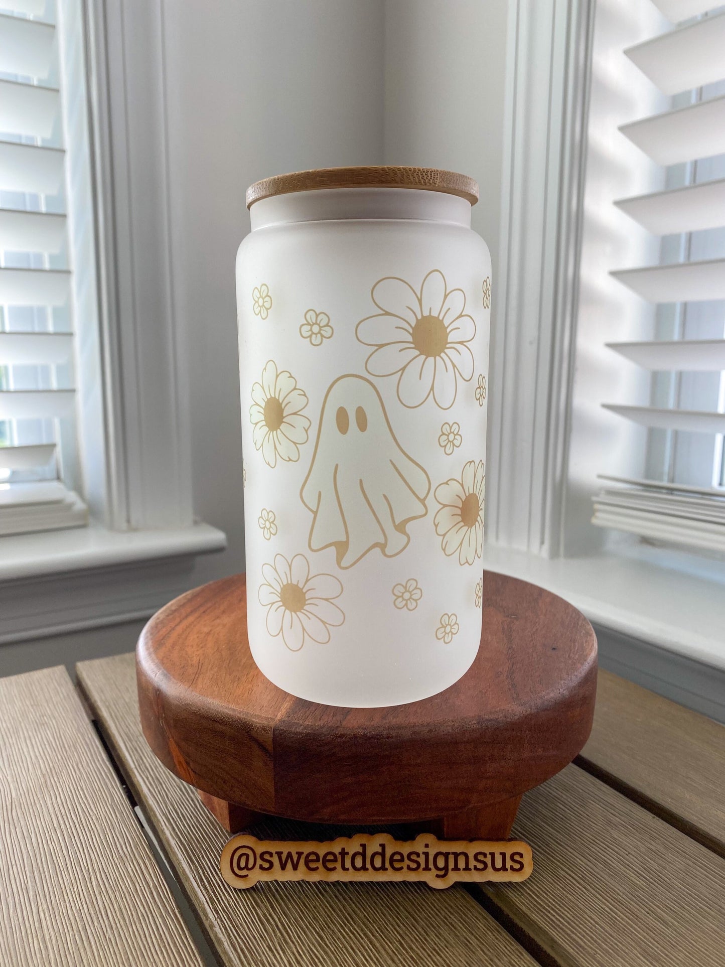 Boho Floral Ghost 16 oz. Frosted Beer Can Glass
