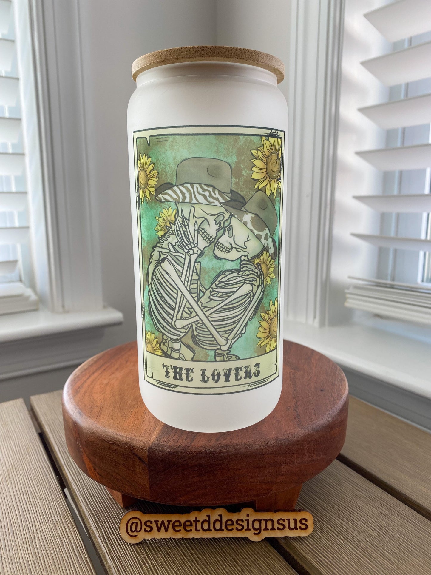 The Lovers Tarot Card 16 oz. or 20 oz. Clear or Frosted Beer Can Glass