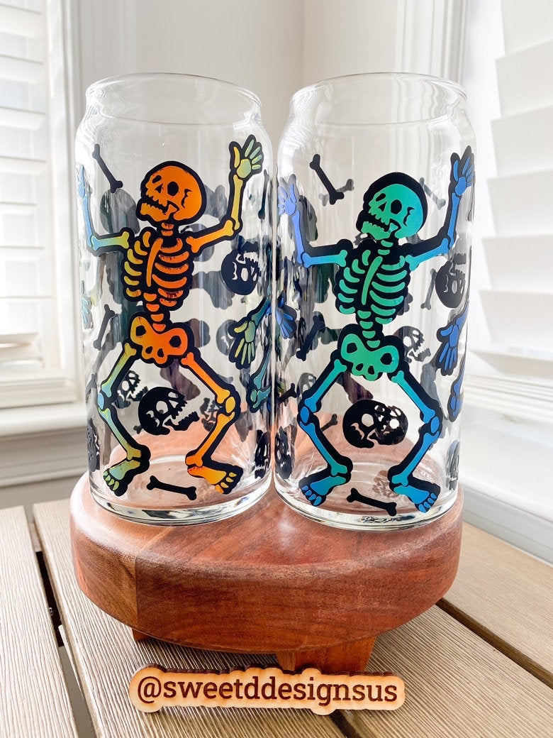 Dancing Skeletons 16 oz. or 20 oz. Clear Beer Can Glass