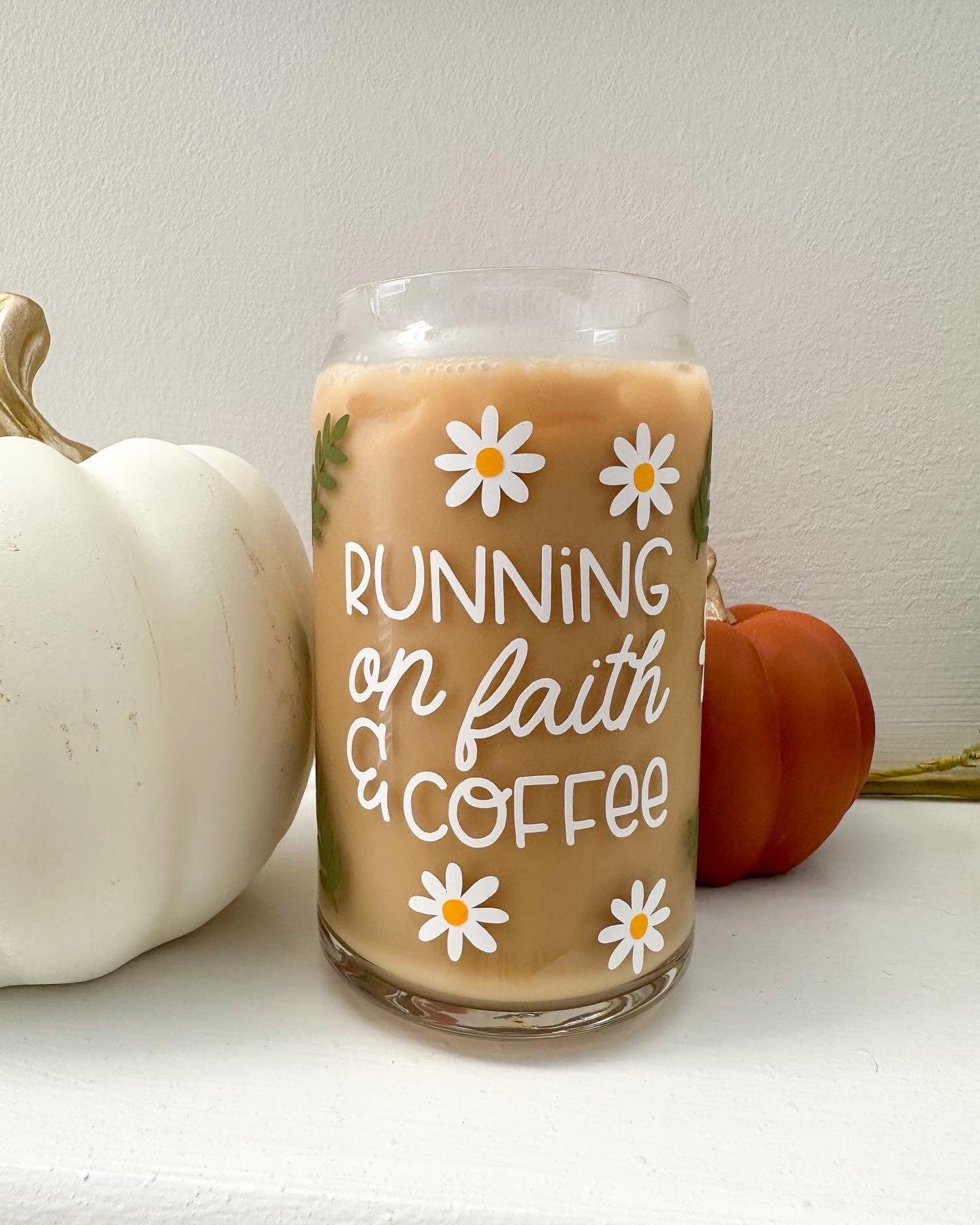 Running on Faith and Coffee Beer Can Glass