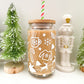 Christmas Doodles Coffee Glass, Christmas Beer Can Glass, Christmas Coffee Glass, Holiday Beer Can Glass, Christmas Iced Coffee Cup