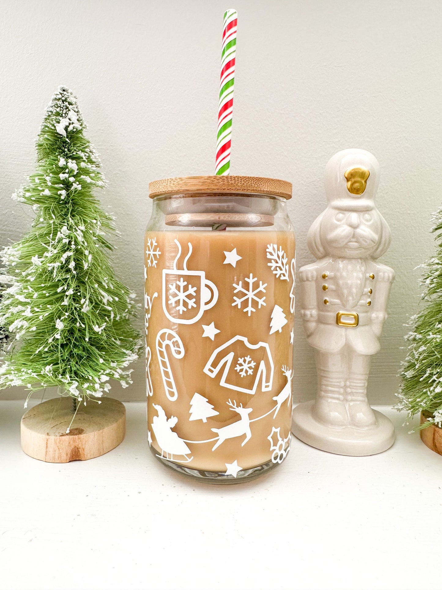 Glass Iced Coffee 12 oz tumbler, Christmas gift, holiday gift, iced coffee,  gift for her, handmade personalized with vinyl