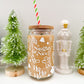 Christmas Doodles Coffee Glass, Christmas Beer Can Glass, Christmas Coffee Glass, Holiday Beer Can Glass, Christmas Iced Coffee Cup