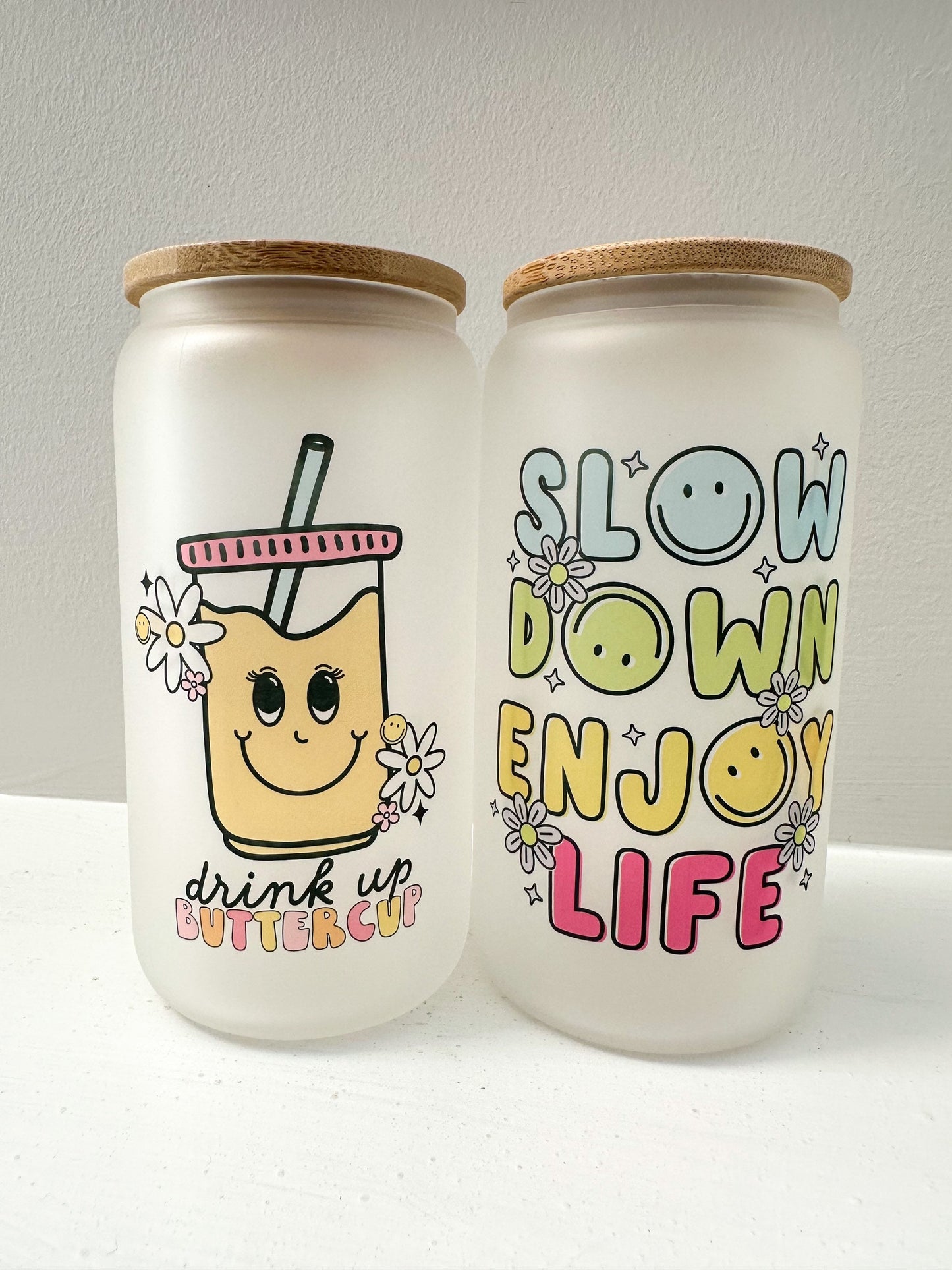 Slow Down Enjoy Life Glass, Iced Coffee Glass, Iced Coffee Cup, Glass Coffee Cup, Gift Ideas for Women, Gifts for Her