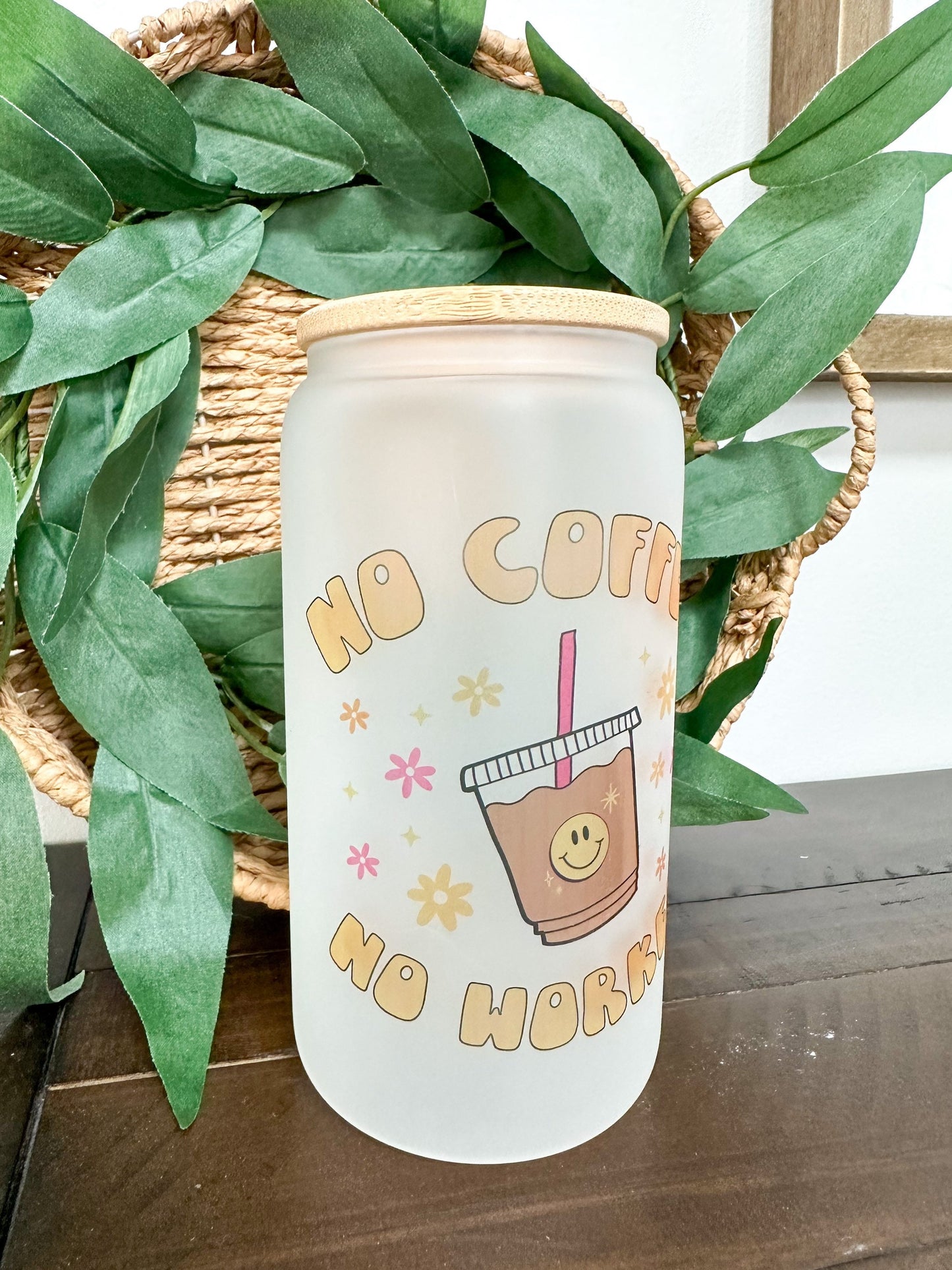 No Coffee No Workee Glass, Iced Coffee Glass, Iced Coffee Cup, Glass Coffee Cup, Gift Ideas for Women, Gifts for Her