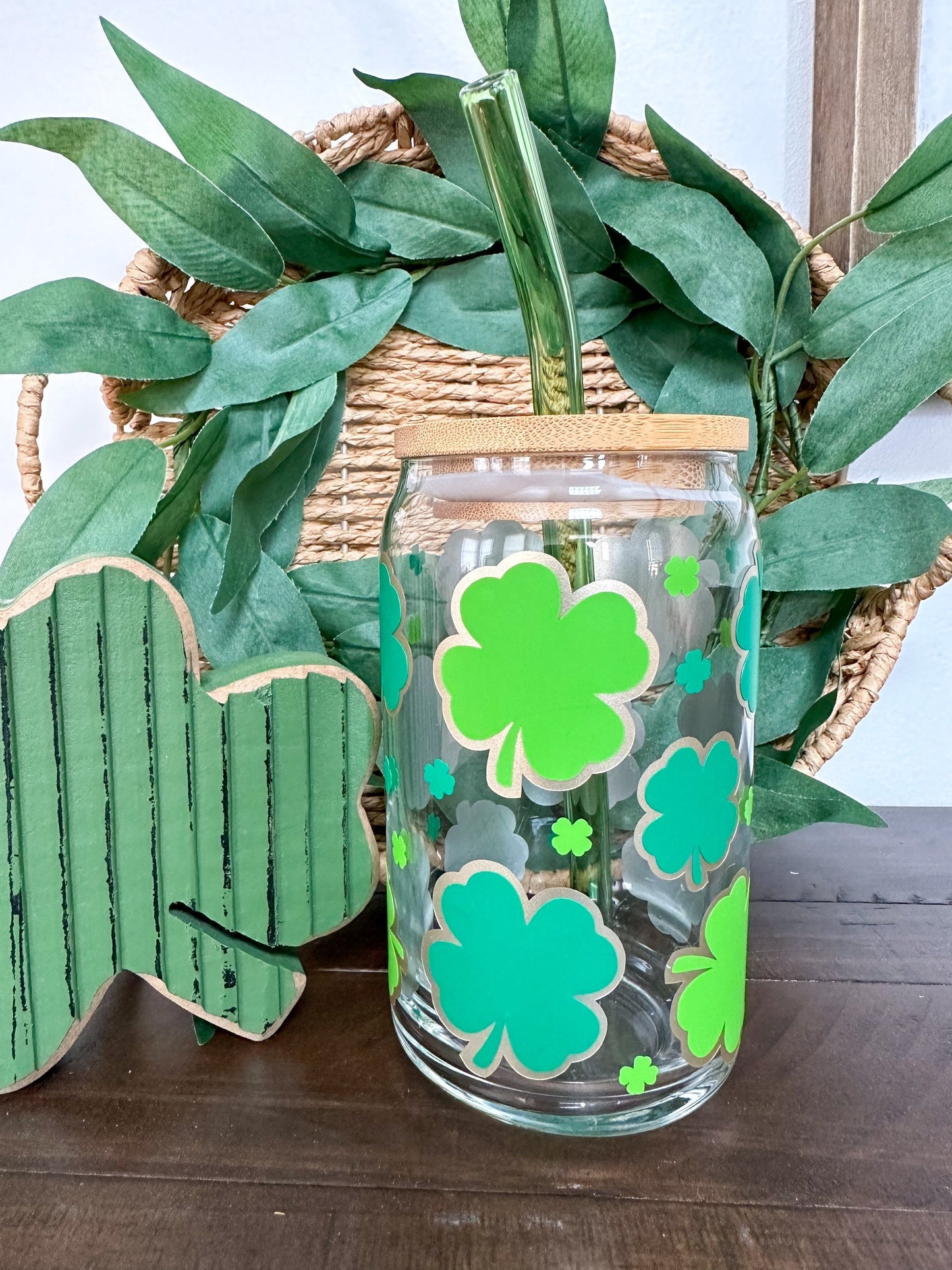 Four Leaf Clover Beer Can Glass, Clover Glass, St. Patrick's Day Glass Cup, Iced Coffee Glass, Iced Coffee Cup, Clover Cup, St Patricks Gift