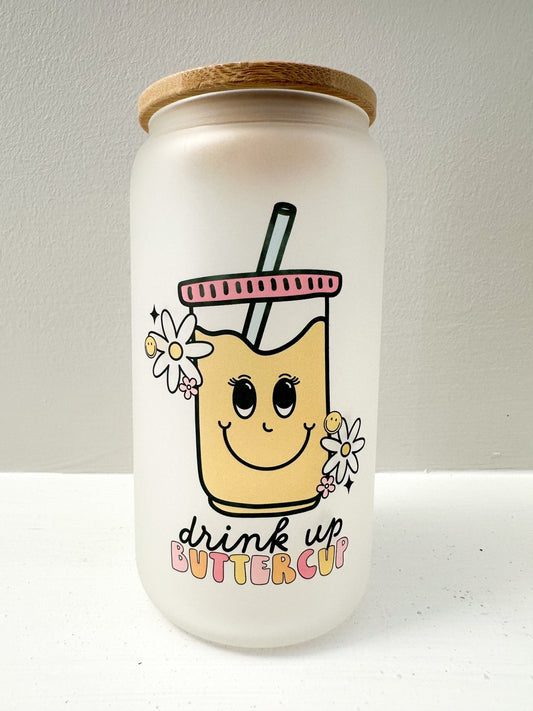Drink Up Buttercup Glass, Drink Up Buttercup Cup, Iced Coffee Glass, Iced Coffee Cup, Glass Coffee Cup, Gift Ideas for Women, Gifts for Her