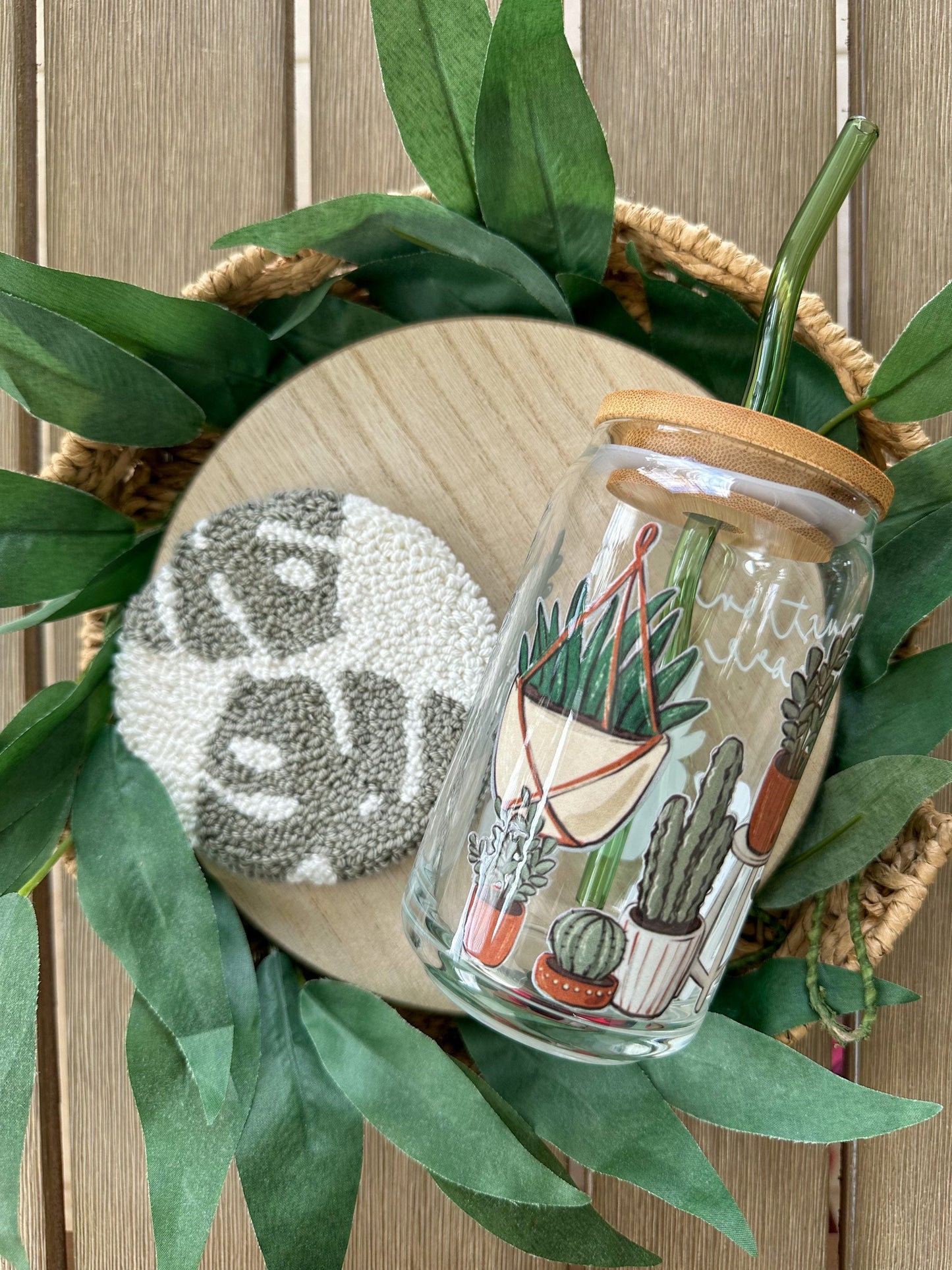 Plant Lover Beer Can Glass, Plant Glass Cup, Plant Coffee Glass, Boho Iced Coffee Glass, Plant Lover Iced Coffee Glass, Plant Mom Gift