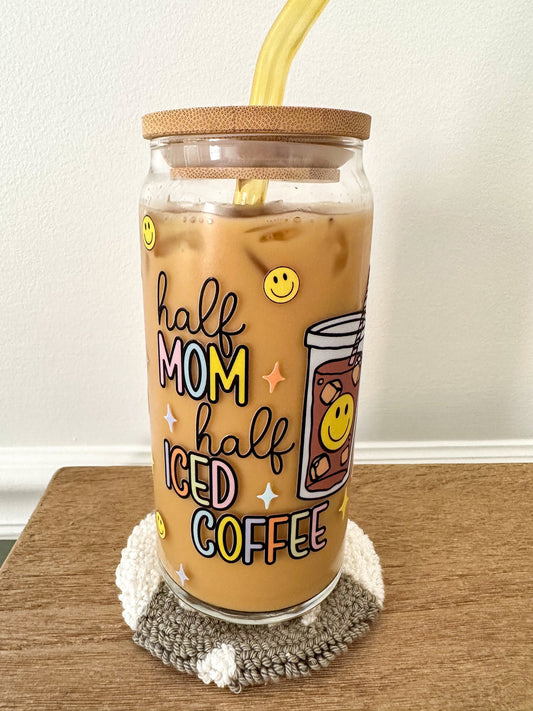 Half Mom Half Coffee Glass, Half Mom Half Iced Coffee Cup, Iced Coffee Glass, Iced Coffee Cup, Mothers Day Gift, Gifts for Mom