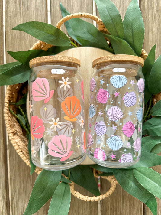 Seashell Beer Can Glass, Seashell Glass, Seashell Glass Cup, Iced Coffee Glass, Iced Coffee Cup, Seashell Glass Tumbler, Seashell Cup