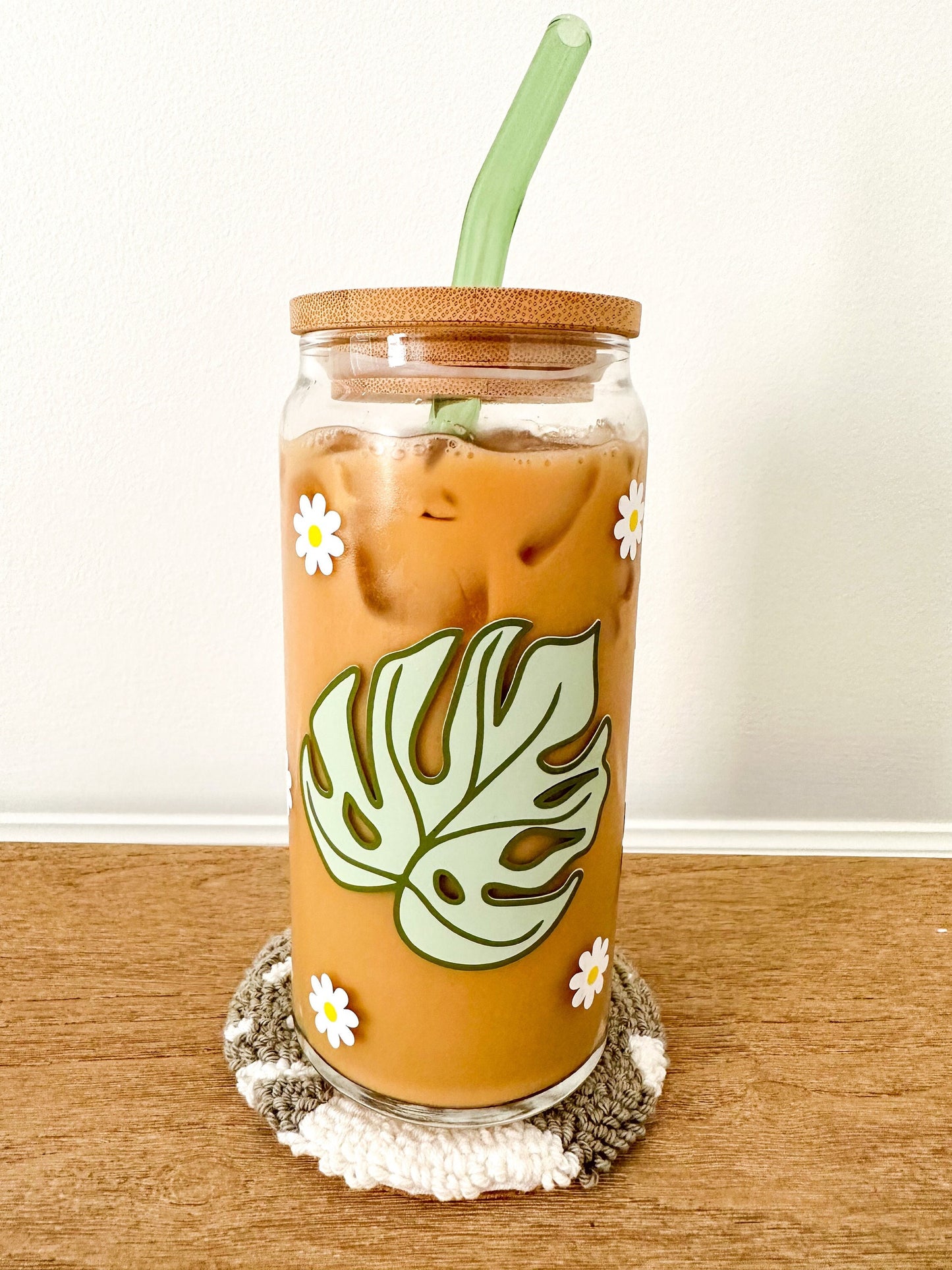 Monstera Glass, Monstera Glass Tumbler, Monstera Glass Cup, Monstera Coffee Glass, Boho Iced Coffee Glass, Plant Lover Iced Coffee Glass