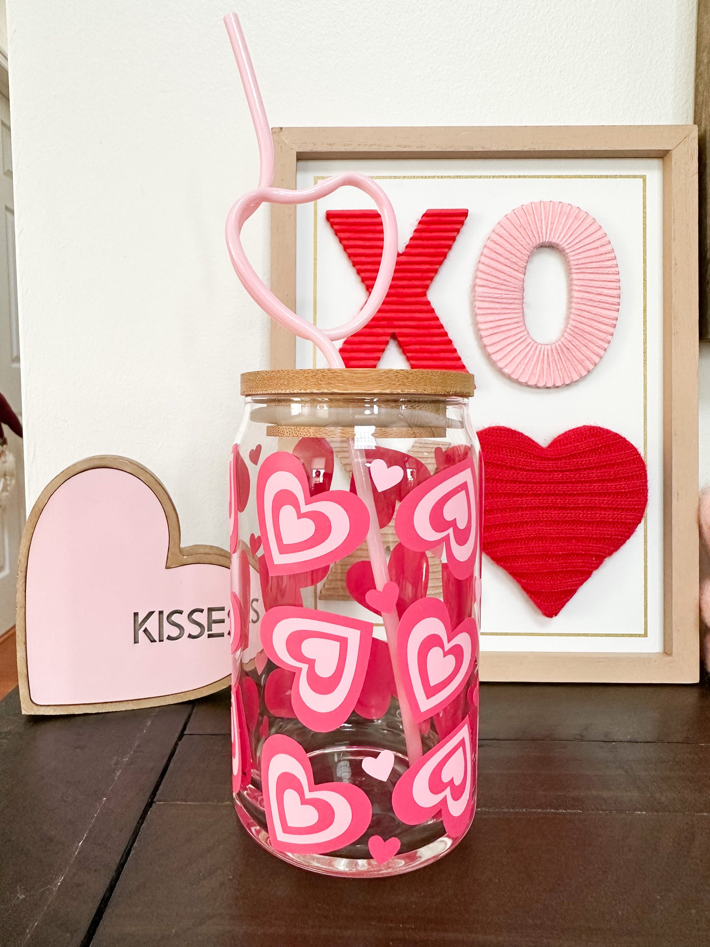Hearts Beer Can Glass, Hearts Glass, Valentines Glass Cup, Iced Coffee Glass, Iced Coffee Cup, Valentine Cup, Hearts Cup, Valentines Gift