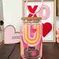 Rainbow Beer Can Glass, Rainbow Glass, Rainbow Hearts Cup, Iced Coffee Glass, Glass Coffee Cup, Rainbow Hearts Coffee Glass, Valentines Gift