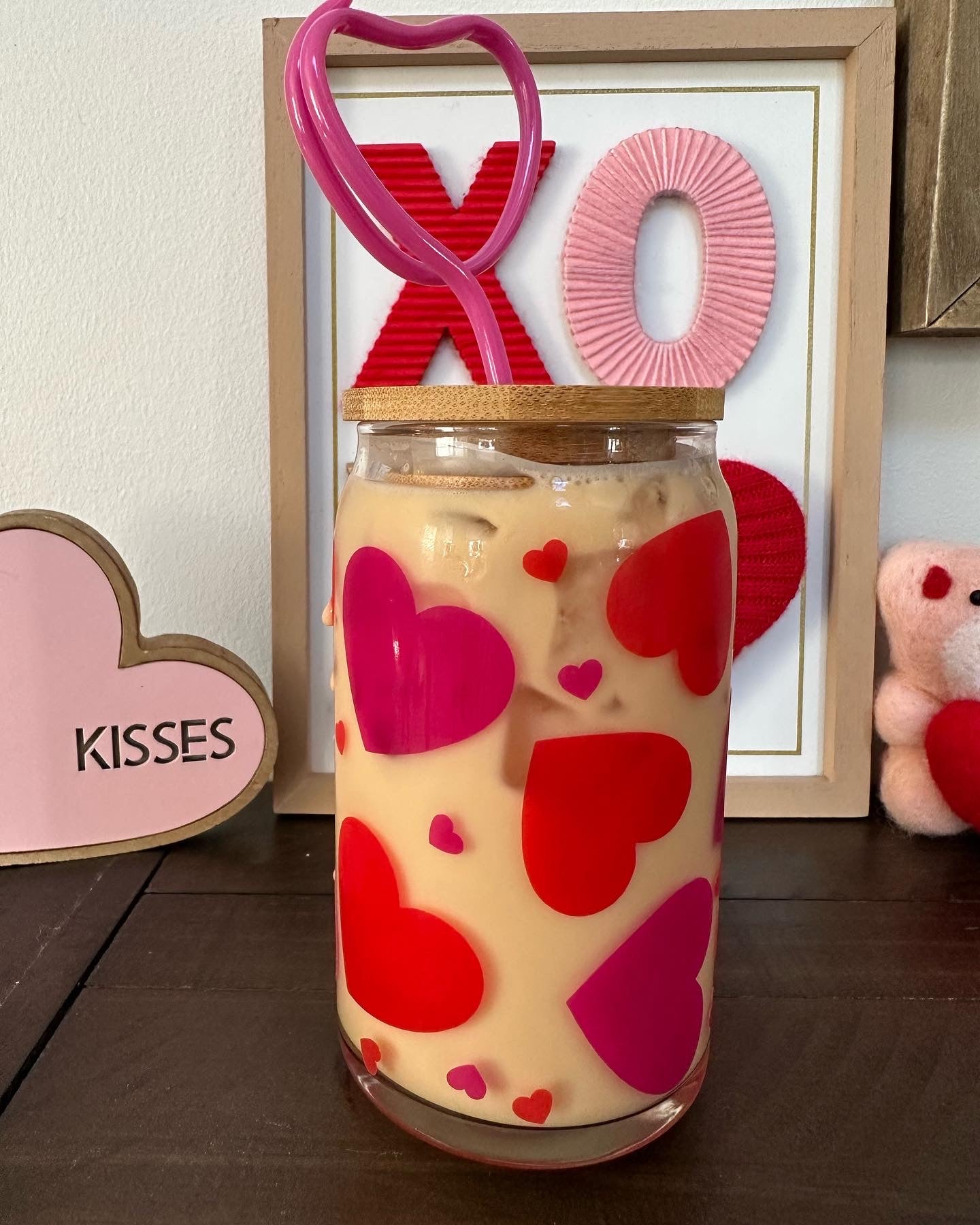 Cold Color Changing Hearts Cup, Heart Glass Cup, Cute Valentines Day Gift, Valentines Iced Coffee Glass Cup, Valentines Gift for Her