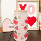 Cherry Hearts Glass, Iced Coffee Glass, Iced Coffee Cup, Cherry Hearts Cup, Cherry Hearts Beer Can Glass, Valentines Day Glass