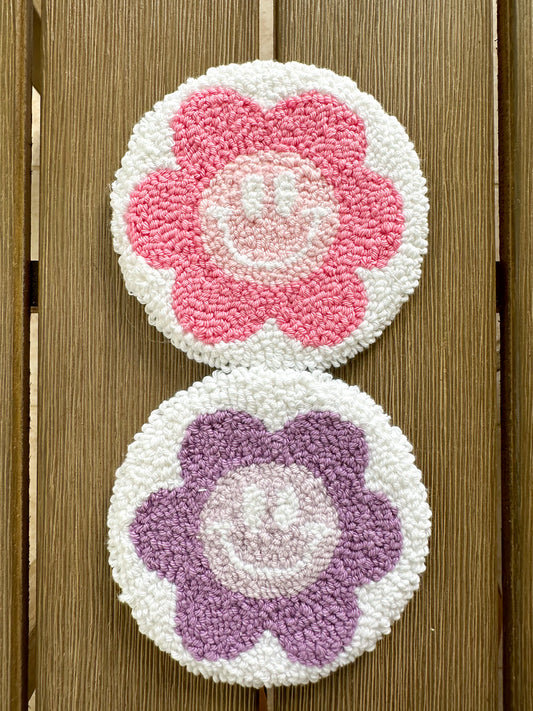 Happy Face Flower Coaster, Smile Face Flower Coaster, Happy Face Flower Mug Rug, Smile Face Flower Mug Rug